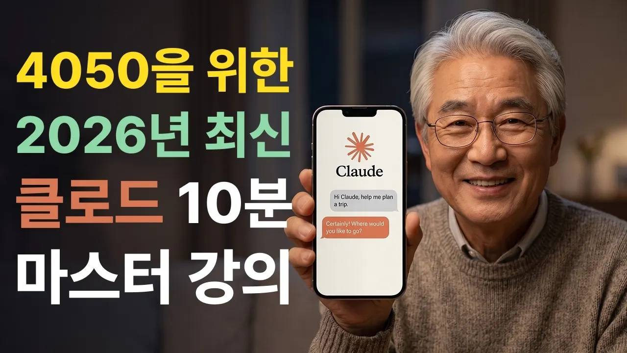클로드 AI 사용법 유튜브 영상 썸네일 — 4050을 위한 2026년 최신 클로드 10분 마스터 강의